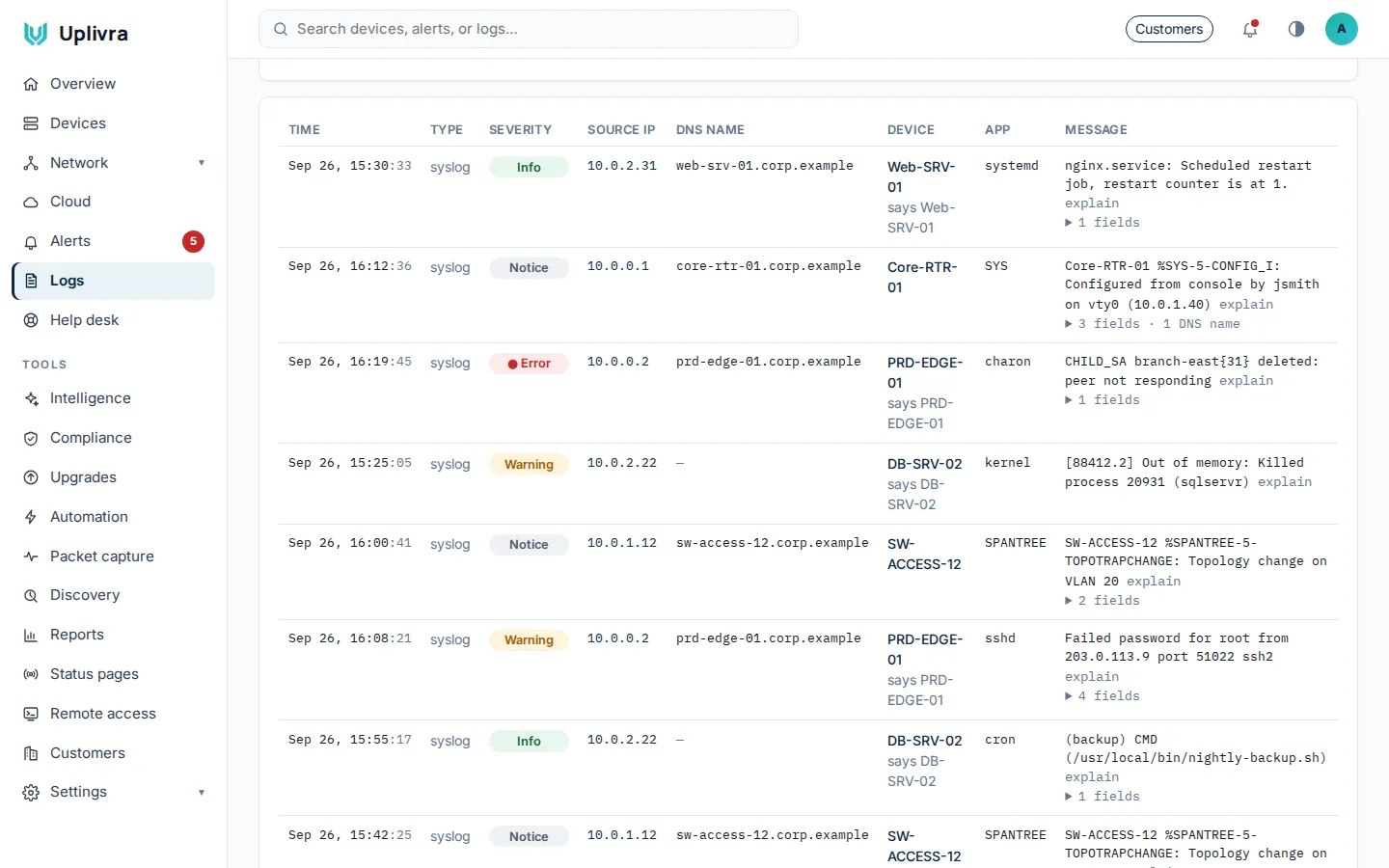 Log search with volume over time.